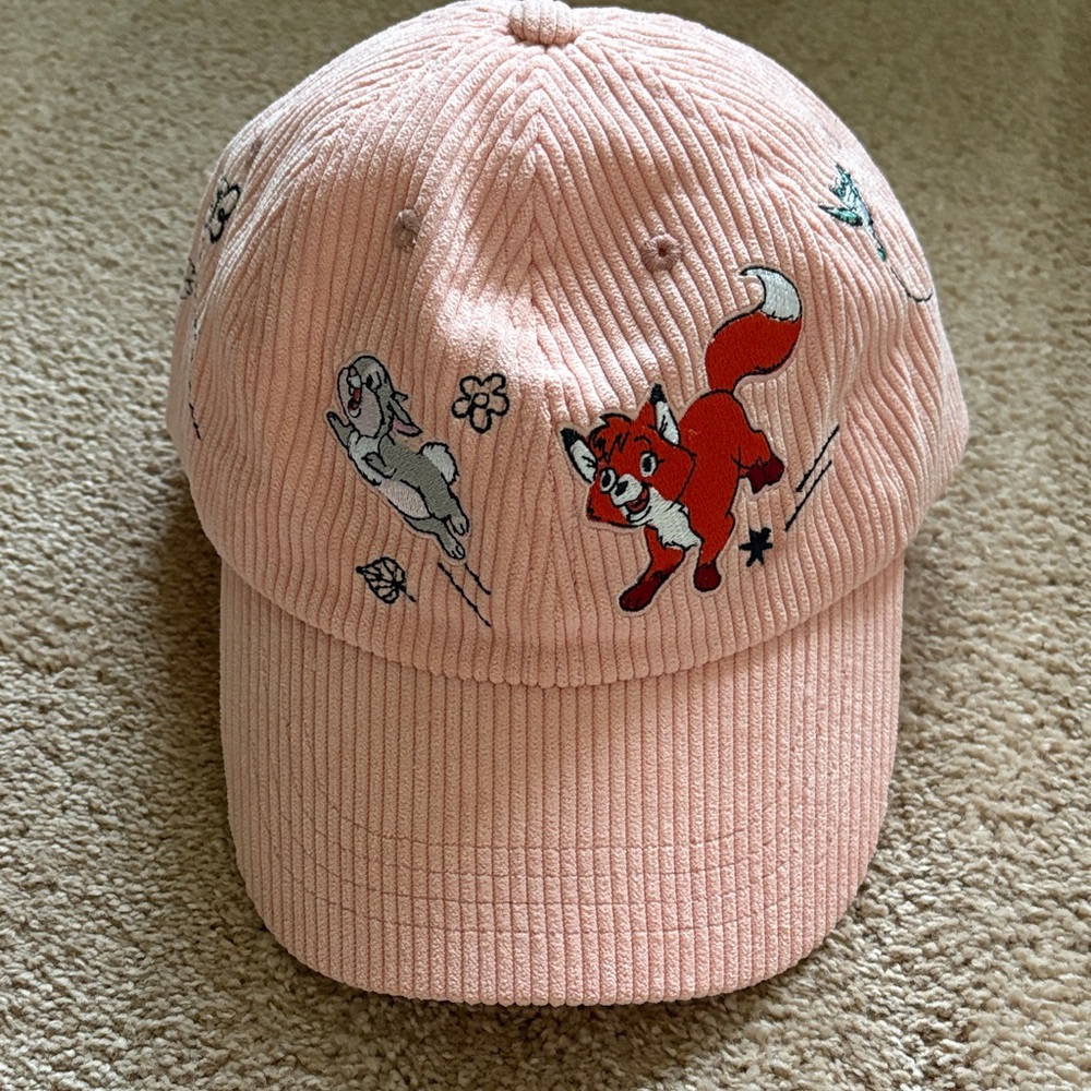 Playful Pink Corduroy Cap with Disney Figaro Thumper Fox Hound Cartoon Character